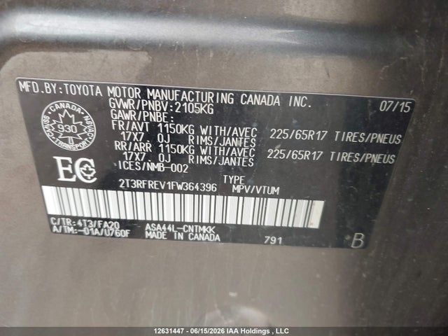 Toyota Rav4 Xle 2015 2T3RFREV1FW364396 Image 19
