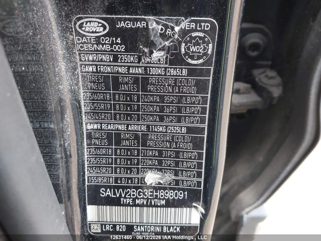 SALVV2BG3EH898091 Land Rover Range Rover Evoque Prestige Premium