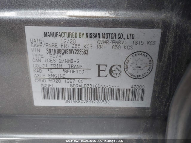 Aukcja sprzedaży 2021 Nissan Sentra Sv, vin: 3N1AB8CV8MY223583, numer aukcji: 12631462