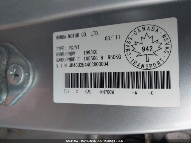 Aukcja sprzedaży 2012 Acura Tsx, vin: JH4CU2E44CC800004, numer aukcji: 12631467
