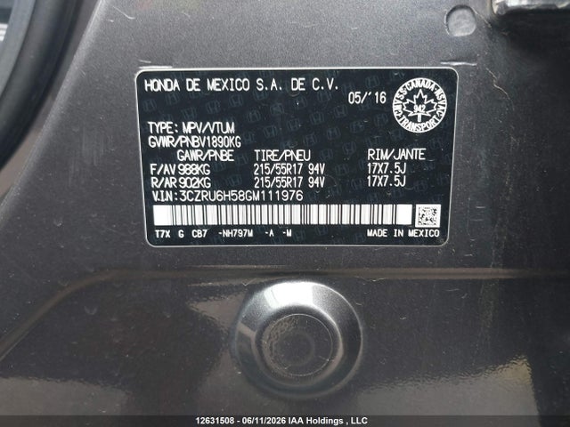 2016 Honda Hr-v Ex მანქანა იყიდება აუქციონზე, vin: 3CZRU6H58GM111976, აუქციონის ნომერი: 12631508