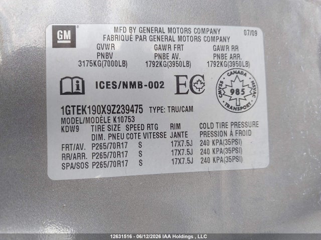 Продажа на аукционе авто 2009 Gmc Sierra 1500, vin: 1GTEK190X9Z239475, номер лота: 12631516