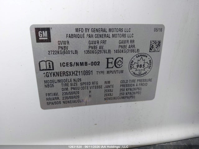 1GYKNERSXHZ110891 Cadillac Xt5 Premium Luxury