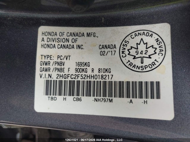 Honda Civic Lx 2017 2HGFC2F52HH018217 Image 9