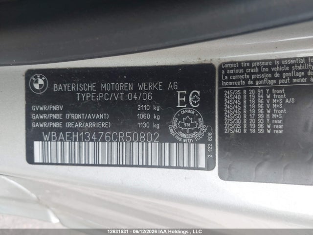 Auction sale of the 2006 Bmw 650 I, vin: WBAEH13476CR50802, lot number: 12631531