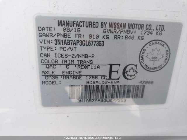 Nissan Sentra 2016 3N1AB7AP3GL677353 Image 9