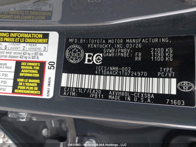 Продажа на аукционе авто 2026 Toyota Camry Hybrid Se Fwd, vin: 4T1DAACK1TU724970, номер лота: 12631563