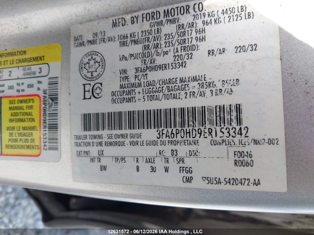 Ford FUSION SE 2014 3FA6P0HD9ER153342 Image 9