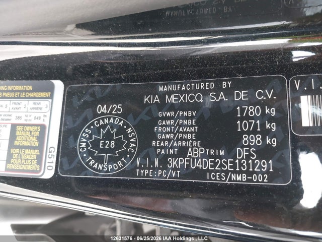 2025 Kia K4 Ex მანქანა იყიდება აუქციონზე, vin: 3KPFU4DE2SE131291, აუქციონის ნომერი: 12631576