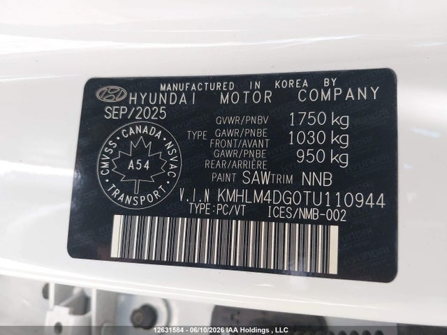 Aukcja sprzedaży 2026 Hyundai Elantra Sel Sport, vin: KMHLM4DG0TU110944, numer aukcji: 12631584