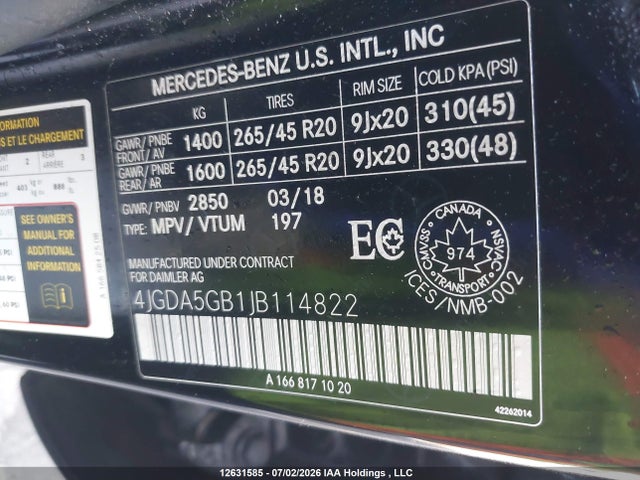4JGDA5GB1JB114822 Mercedes-Benz Gle 400 4matic