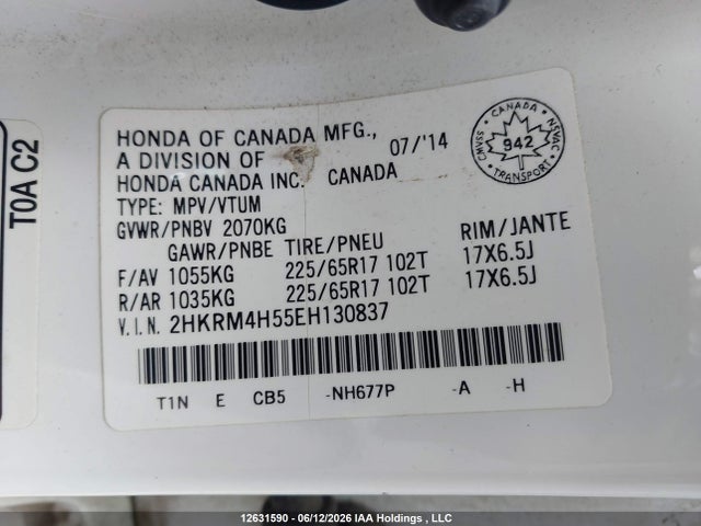 Продаж на аукціоні авто 2014 Honda Cr-v Ex, vin: 2HKRM4H55EH130837, номер лоту: 12631590