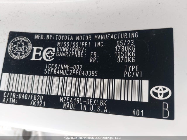 Aukcja sprzedaży 2023 Toyota Corolla Le, vin: 5YFB4MDE2PP040395, numer aukcji: 12631592