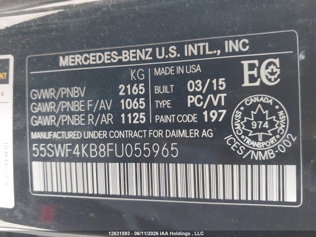 2015 Mercedes-benz C 300 4matic მანქანა იყიდება აუქციონზე, vin: 55SWF4KB8FU055965, აუქციონის ნომერი: 12631593