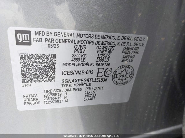 Продажа на аукционе авто 2026 Chevrolet Equinox Lt Awd, vin: 3GNAXPEG8TL151536, номер лота: 12631601