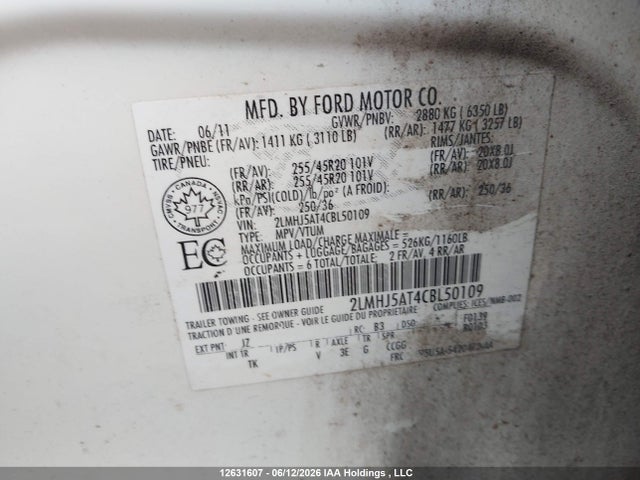 Продаж на аукціоні авто 2012 Lincoln Mkt, vin: 2LMHJ5AT4CBL50109, номер лоту: 12631607