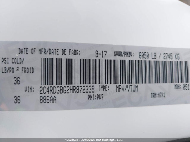 Aukcja sprzedaży 2017 Dodge Grand Caravan Cvp/sxt, vin: 2C4RDGBG2HR872339, numer aukcji: 12631608