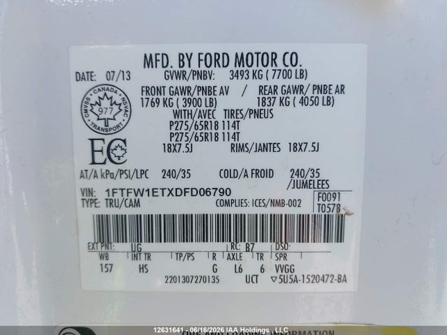 Продаж на аукціоні авто 2013 Ford F150 Supercrew, vin: 1FTFW1ETXDFD06790, номер лоту: 12631641
