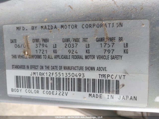 Продаж на аукціоні авто 2005 Mazda Mazda3 Gs/gx, vin: JM1BK12F551350493, номер лоту: 12628433
