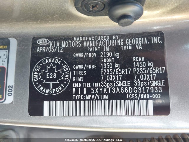 Aukcja sprzedaży 2013 Kia Sorento Lx, vin: 5XYKT3A66DG317933, numer aukcji: 12624626