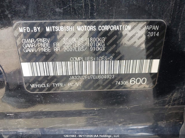 Продажа на аукционе авто 2014 Mitsubishi Lancer Se, vin: JA32U2FU7EU604923, номер лота: 12631663