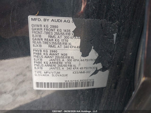 Продажа на аукционе авто 2009 Audi Q7 3.6 Quattro, vin: WA1AY64L99D037973, номер лота: 12631667