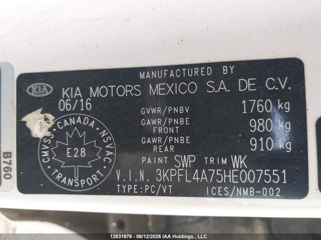 Продажа на аукционе авто 2017 Kia Forte Lx/s, vin: 3KPFL4A75HE007551, номер лота: 12631676
