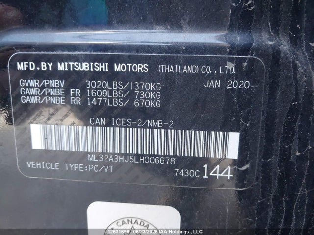Aukcja sprzedaży 2020 Mitsubishi Mirage, vin: ML32A3HJ5LH006678, numer aukcji: 12631696
