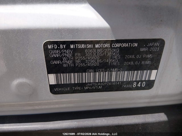 2023 Mitsubishi Outlander Phev Le/sel მანქანა იყიდება აუქციონზე, vin: JA4T5UA92PZ616141, აუქციონის ნომერი: 12631699