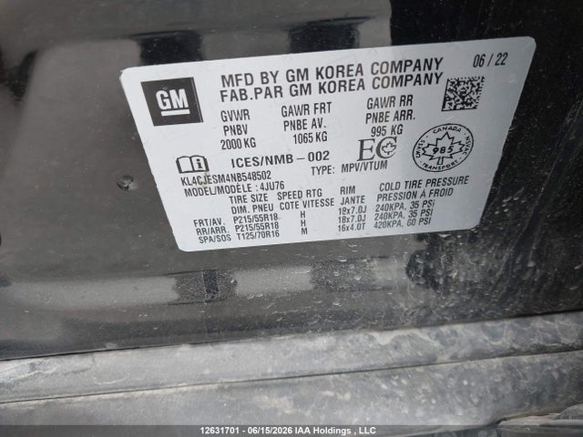 Aukcja sprzedaży 2022 Buick Encore Preferred, vin: KL4CJESM4NB548502, numer aukcji: 12631701