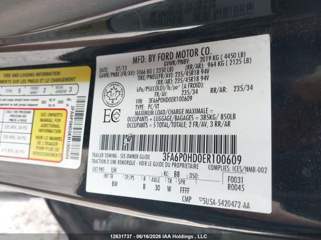Ford Fusion 2014 3FA6P0HD0ER100609 Image 9