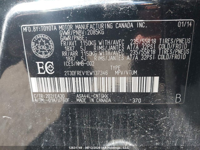 2014 Toyota Rav4 მანქანა იყიდება აუქციონზე, vin: 2T3DFREV1EW137346, აუქციონის ნომერი: 12631749