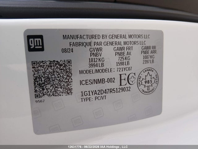 Aukcja sprzedaży 2024 Chevrolet Corvette, vin: 1G1YA2D47R5129032, numer aukcji: 12631776