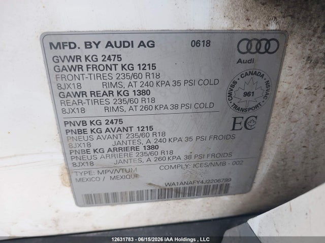 WA1ANAFY4J2206799 Audi Q5 2.0t Komfort