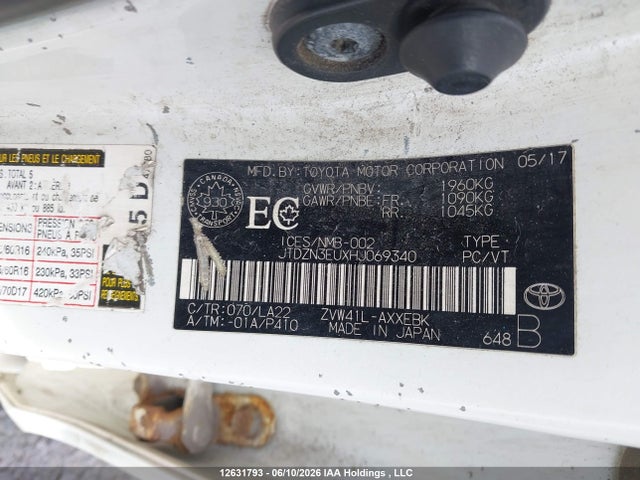 Aukcja sprzedaży 2017 Toyota Prius V, vin: JTDZN3EUXHJ069340, numer aukcji: 12631793