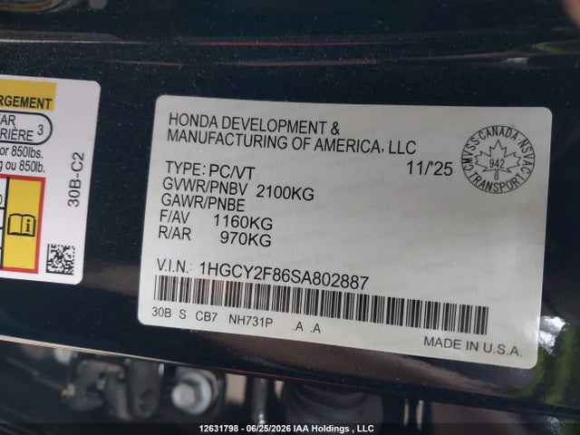 Продаж на аукціоні авто 2025 Honda Accord Hybrid, vin: 1HGCY2F86SA802887, номер лоту: 12631798