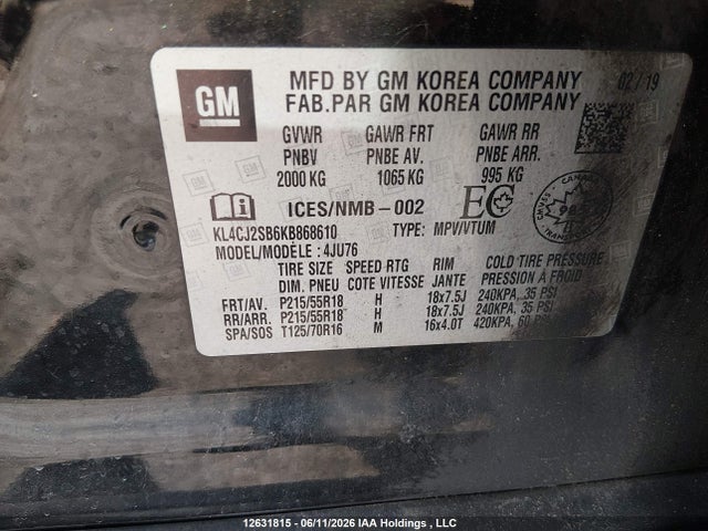 Продажа на аукционе авто 2019 Buick Encore Sport Touring, vin: KL4CJ2SB6KB868610, номер лота: 12631815