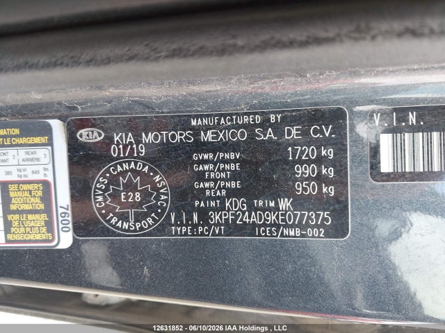 Продажа на аукционе авто 2019 Kia Forte Fe/lx/lxs, vin: 3KPF24AD9KE077375, номер лота: 12631852