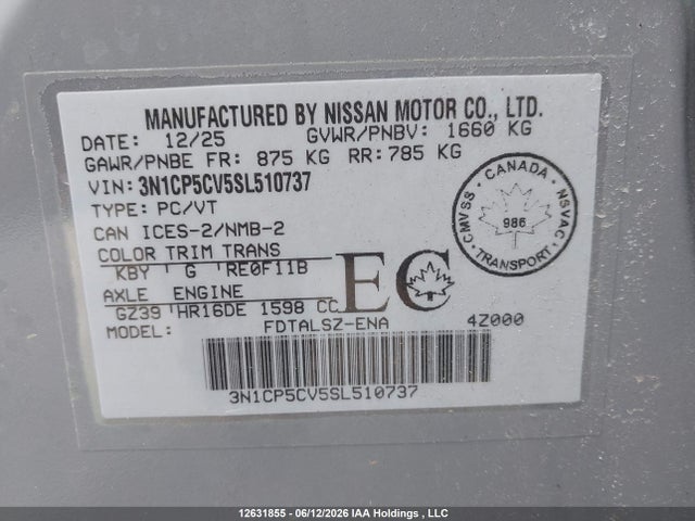 Aukcja sprzedaży 2025 Nissan Kicks Play Sv Cvt, vin: 3N1CP5CV5SL510737, numer aukcji: 12631855