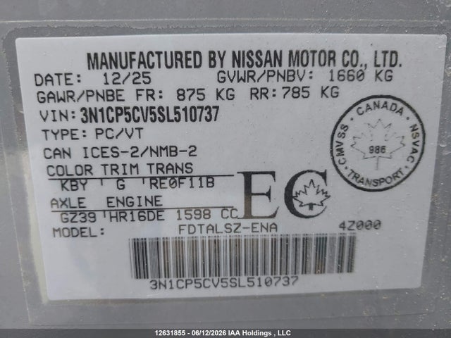 Aukcja sprzedaży 2025 Nissan Kicks Play Sv Cvt, vin: 3N1CP5CV5SL510737, numer aukcji: 12631855
