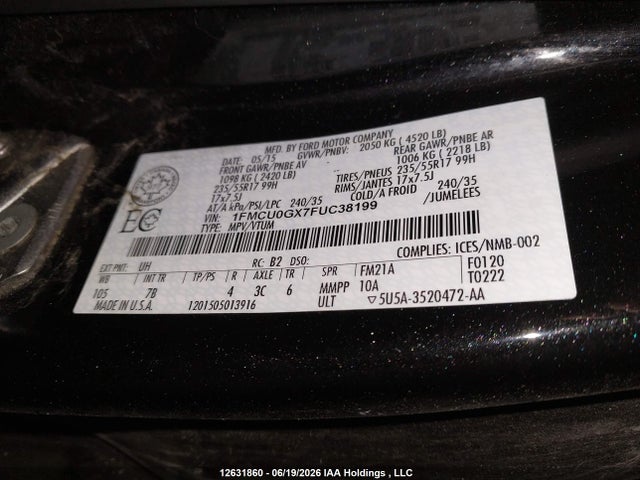 Ford ESCAPE SE 2015 1FMCU0GX7FUC38199 Image 19