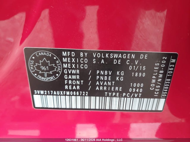 3VW217AUXFM066722 Volkswagen Golf