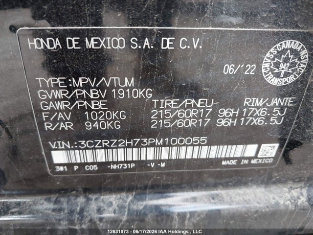 Продаж на аукціоні авто 2023 Honda Hr-v Exl, vin: 3CZRZ2H73PM100055, номер лоту: 12631873