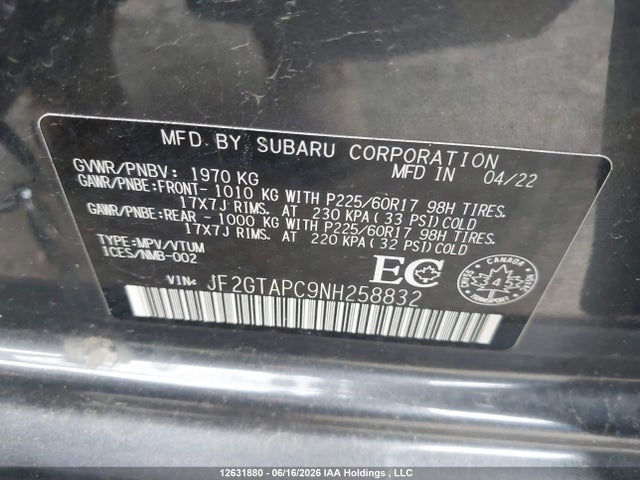 Продажа на аукционе авто 2022 Subaru Crosstrek Premium, vin: JF2GTAPC9NH258832, номер лота: 12631880
