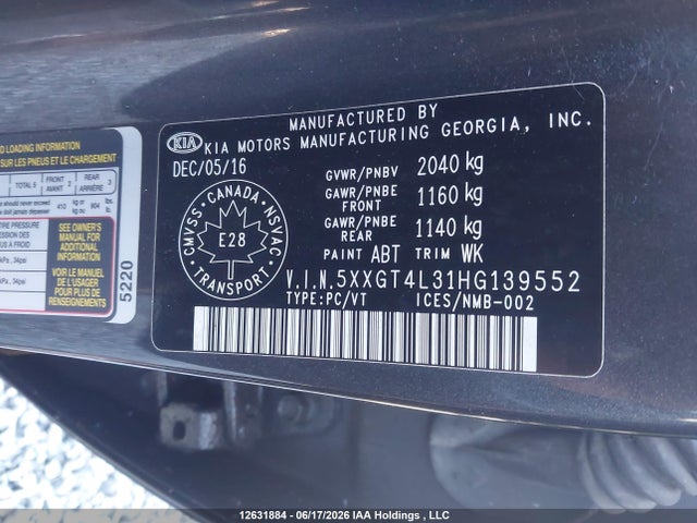 2017 Kia Optima Lx/lx+ მანქანა იყიდება აუქციონზე, vin: 5XXGT4L31HG139552, აუქციონის ნომერი: 12631884