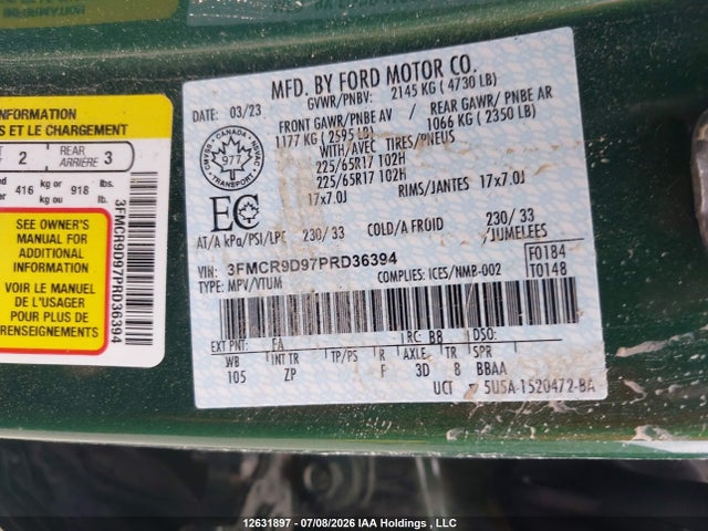 3FMCR9D97PRD36394 Ford Bronco Sport Badlands