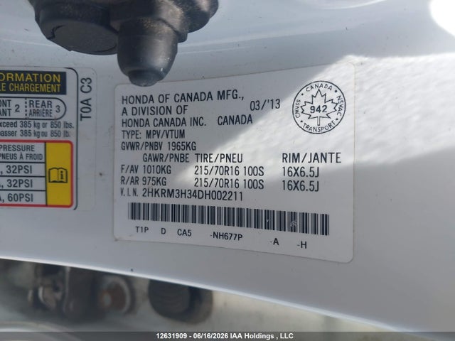 Aukcja sprzedaży 2013 Honda Cr-v, vin: 2HKRM3H34DH002211, numer aukcji: 12631909