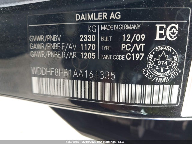 12631915 :رقم المزاد ، WDDHF8HB1AA161335 vin ، 2010 Mercedes-benz E 350 4matic مزاد بيع