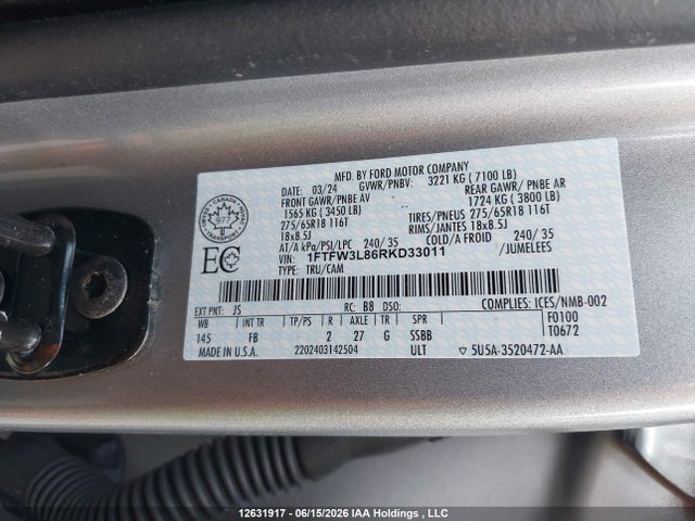 Ford F-150 2024 1FTFW3L86RKD33011 Image 18