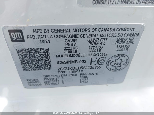 12631924 :رقم المزاد ، 2GCUKDED5S1125355 vin ، 2025 Chevrolet Silverado K1500 Lt مزاد بيع